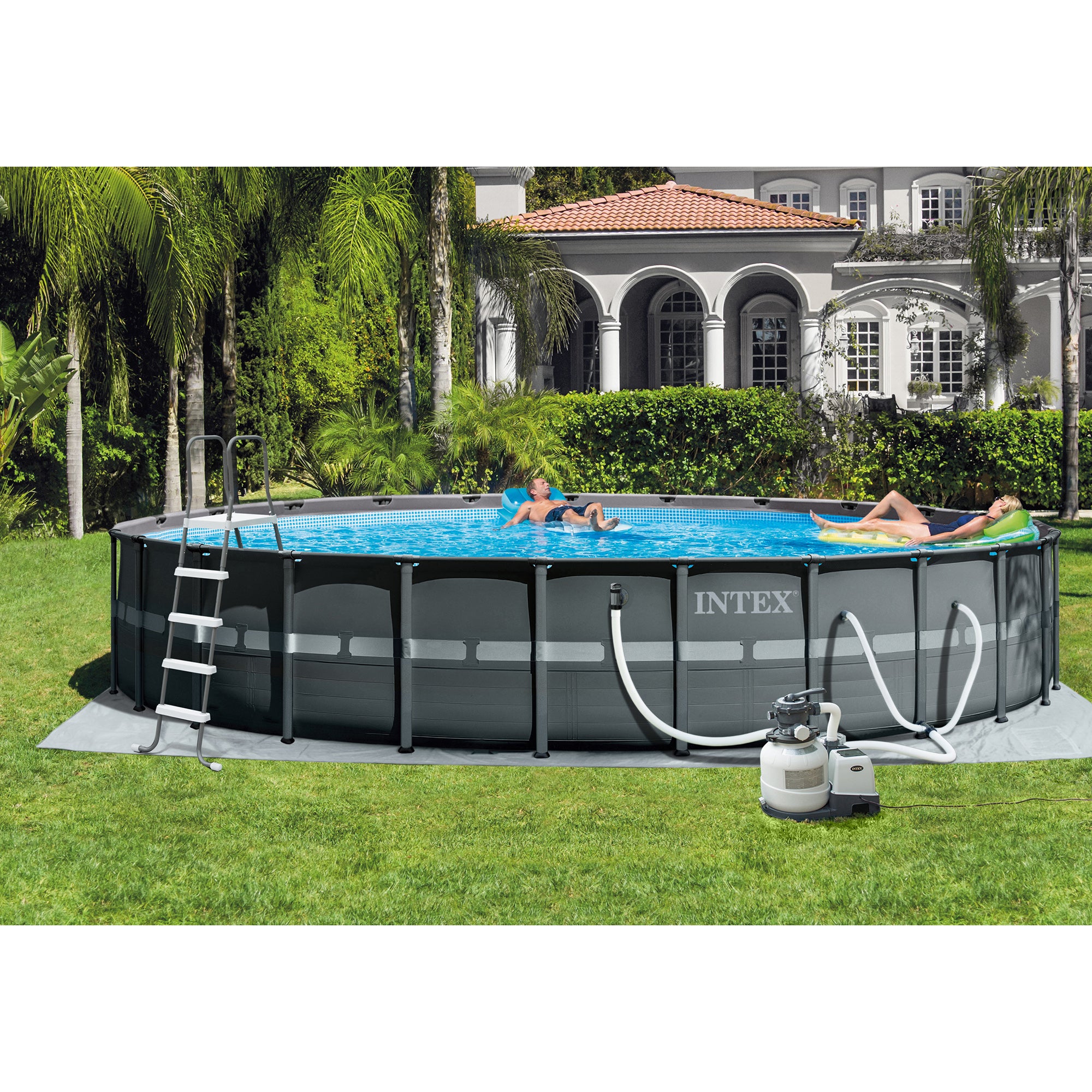 Intex Above Ground Pool with Pump & Ladder Bundle w/ Pool Care Chlorine Tablets - VMInnovations