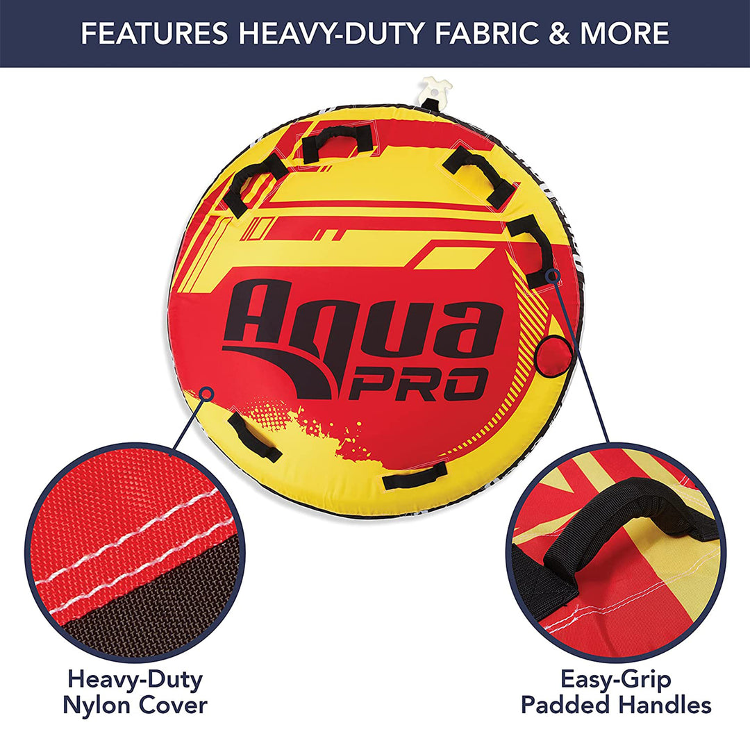 AquaPro 60 In Heavy Duty Nylon Deck Style Towable 1 Person Rider, Yellow and Red