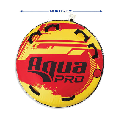 AquaPro 60 In Heavy Duty Nylon Deck Style Towable 1 Person Rider, Yellow and Red