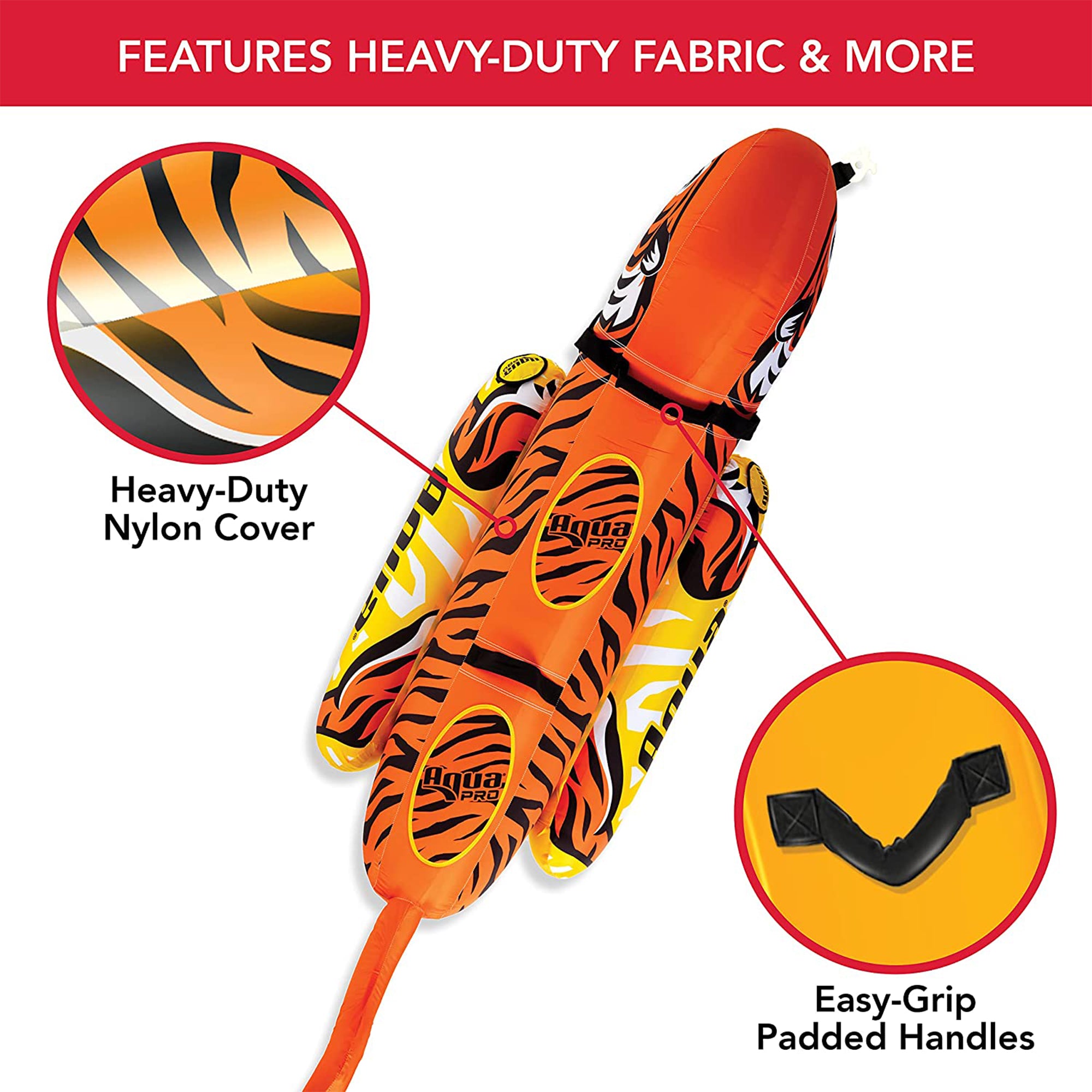 AquaPro 60 In Deck Style Towable, Yellow & Red with 96 In Tiger Towable, Orange