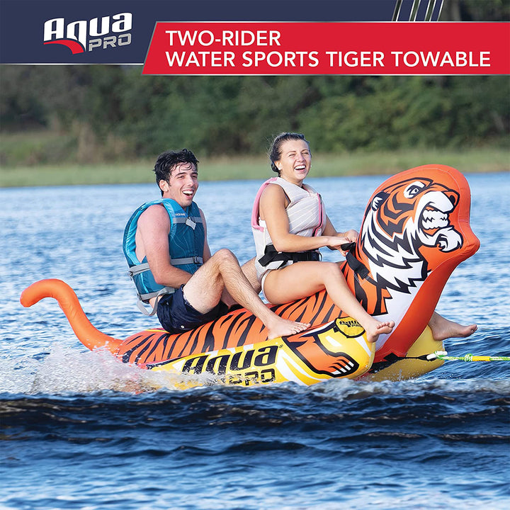 AquaPro 96 Inch Heavy Duty Nylon Tiger Water Towable 2 Person Rider, Orange