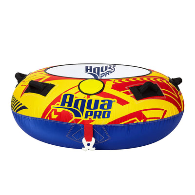 AquaPro 50 In Nylon Deck Style Towable 1 Person Rider, Yellow/Red w/ Hand Pump