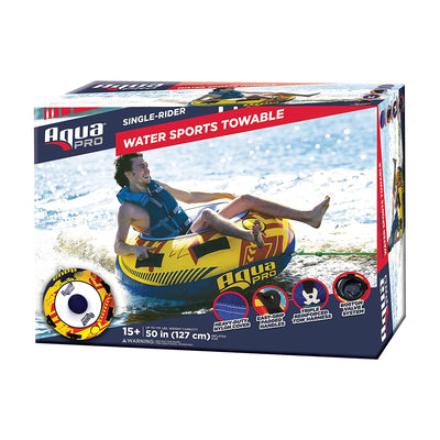 AquaPro 50 In Nylon Deck Style Towable 1 Person Rider, Yellow and Red (Open Box)