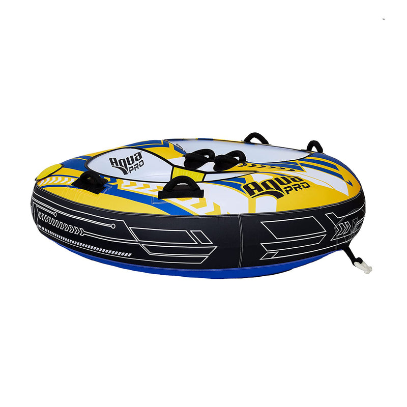 AquaPro 65 In Heavy Duty Nylon Deck Style Towable 2 Person Rider, Yellow & Blue