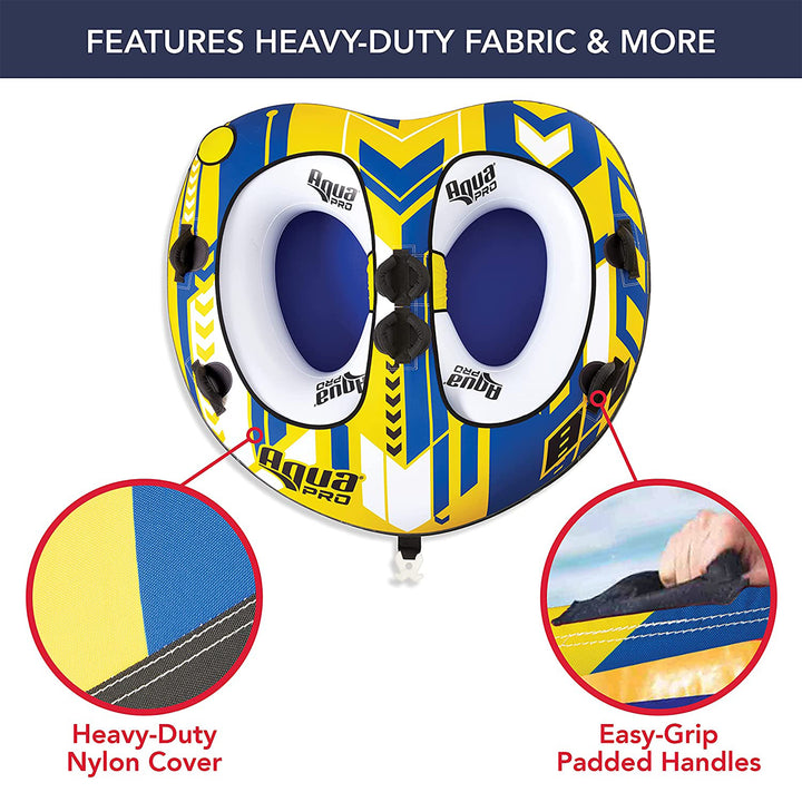 AquaPro 65 In Heavy Duty Deck Style Towable 2 Person Rider, Yellow & Blue (Used)