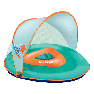 SwimSchool Baby Boat Float w/ Adjustable Safety Seat & Sun Shade Canopy, Orange