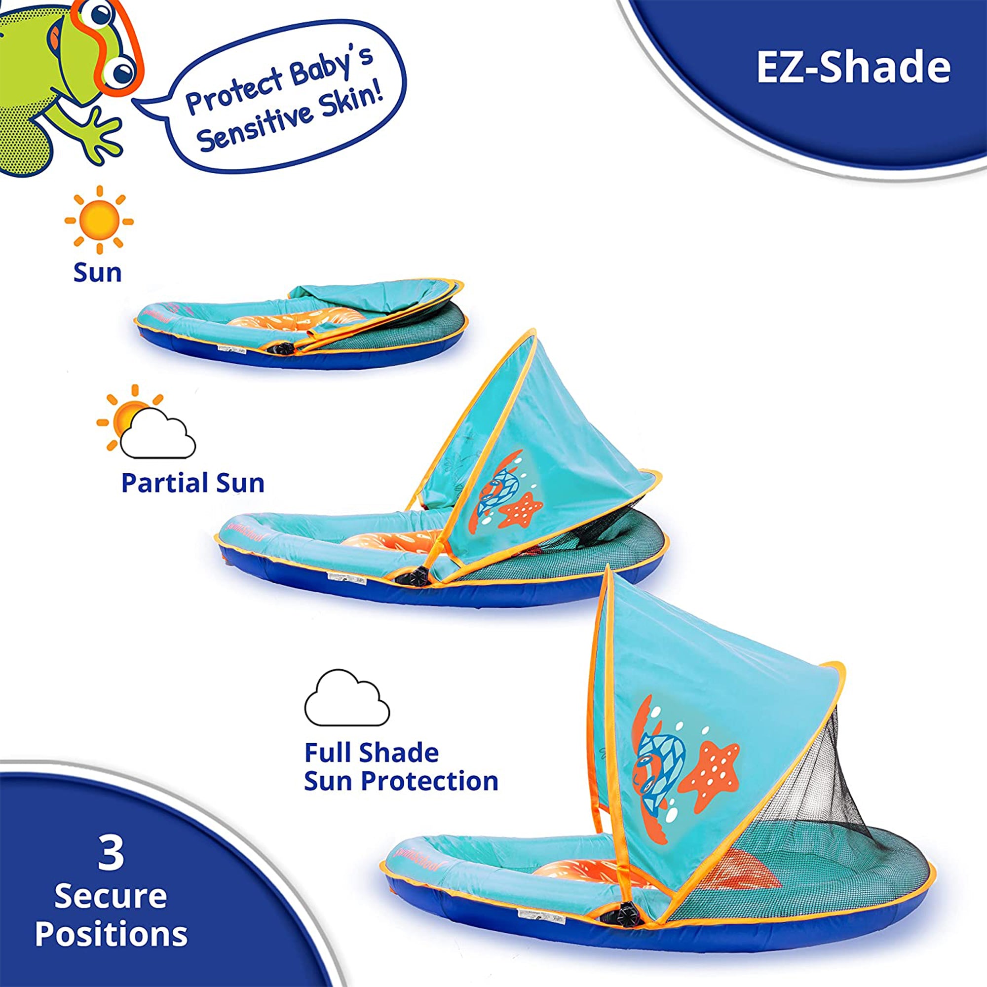 SwimSchool Baby Boat Safety Seat Shade Canopy Float in Orange with Hand Pump - VMInnovations