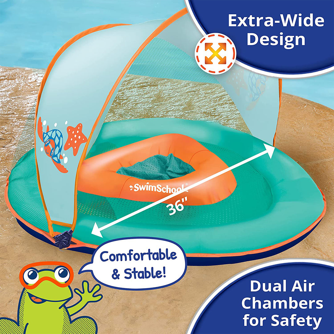 SwimSchool Baby Boat Float w/ Safety Seat & Sun Shade Canopy, Orange, 3 Pack