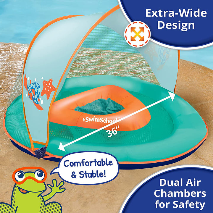 SwimSchool Baby Boat Float w/ Safety Seat & Sun Shade Canopy, Orange, 3 Pack