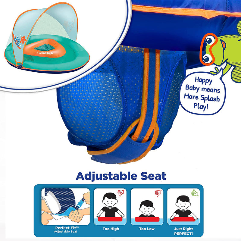 SwimSchool Baby Boat Safety Seat Shade Canopy Float in Orange with Hand Pump