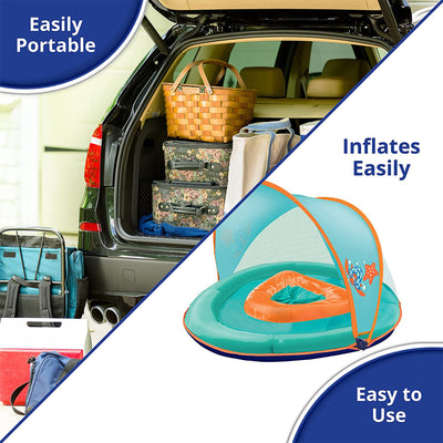 SwimSchool Baby Boat Float w/ Safety Seat & Sun Shade Canopy, Orange, 2 Pack - VMInnovations