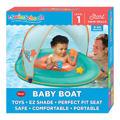 SwimSchool Baby Boat Safety Seat Shade Canopy Float in Orange with Hand Pump - VMInnovations