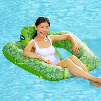 Aqua Leisure Zero Gravity Swimming Pool Lounge Chair Float, Green + Teal Fern