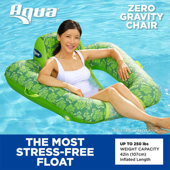 Aqua Leisure Zero Gravity Swimming Pool Lounge Chair Float, Green w/ Hand Pump