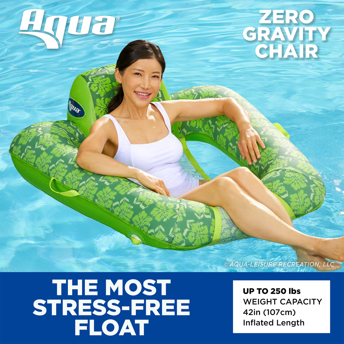 Aqua Leisure Luxury Water Recliner, Blue & Zero Gravity Pool Float, Green Floral