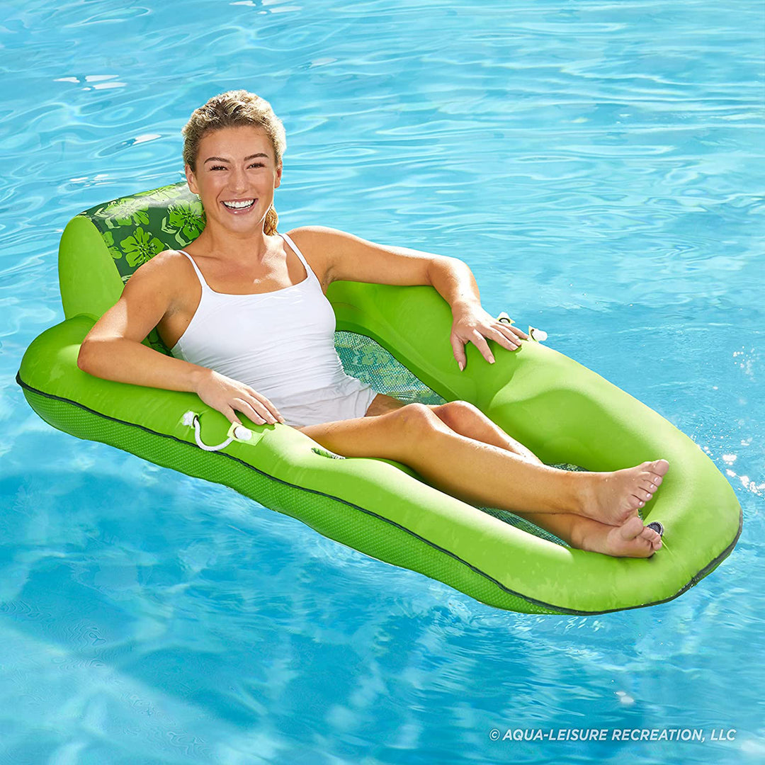 Aqua Leisure Luxury Water Recliner Lounge Pool Float with Headrest, Lime Floral