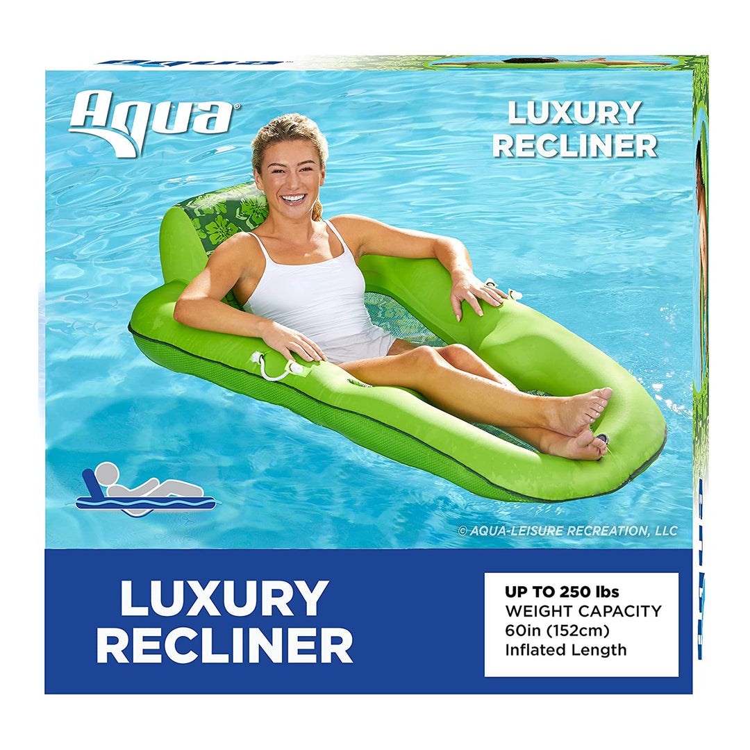 Aqua Leisure Luxury Water Recliner Lounge Pool Float with Headrest, Lime Floral