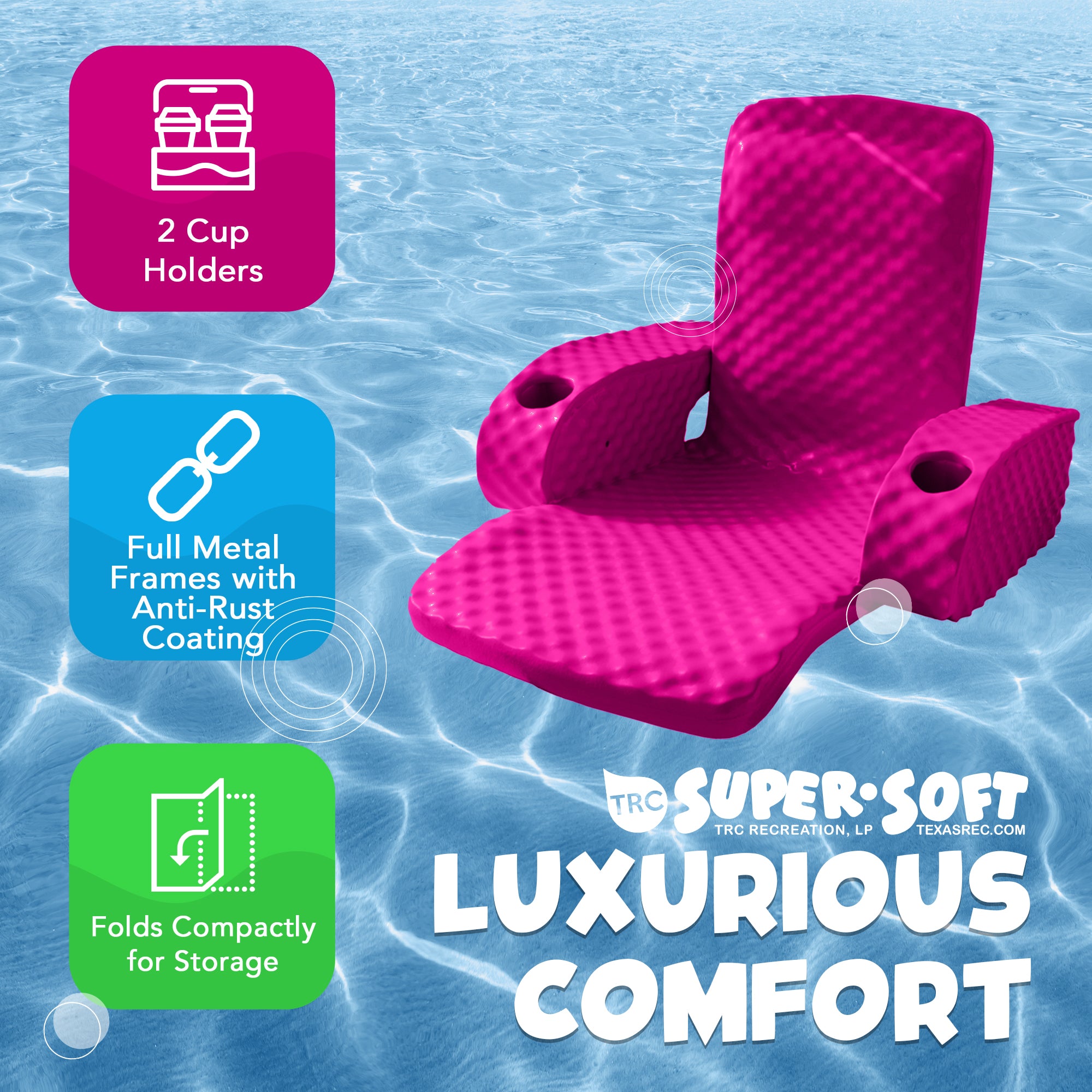 TRC Recreation Folding Baja Chair Swimming Pool Float, Flamingo Pink (Open Box) - VMInnovations