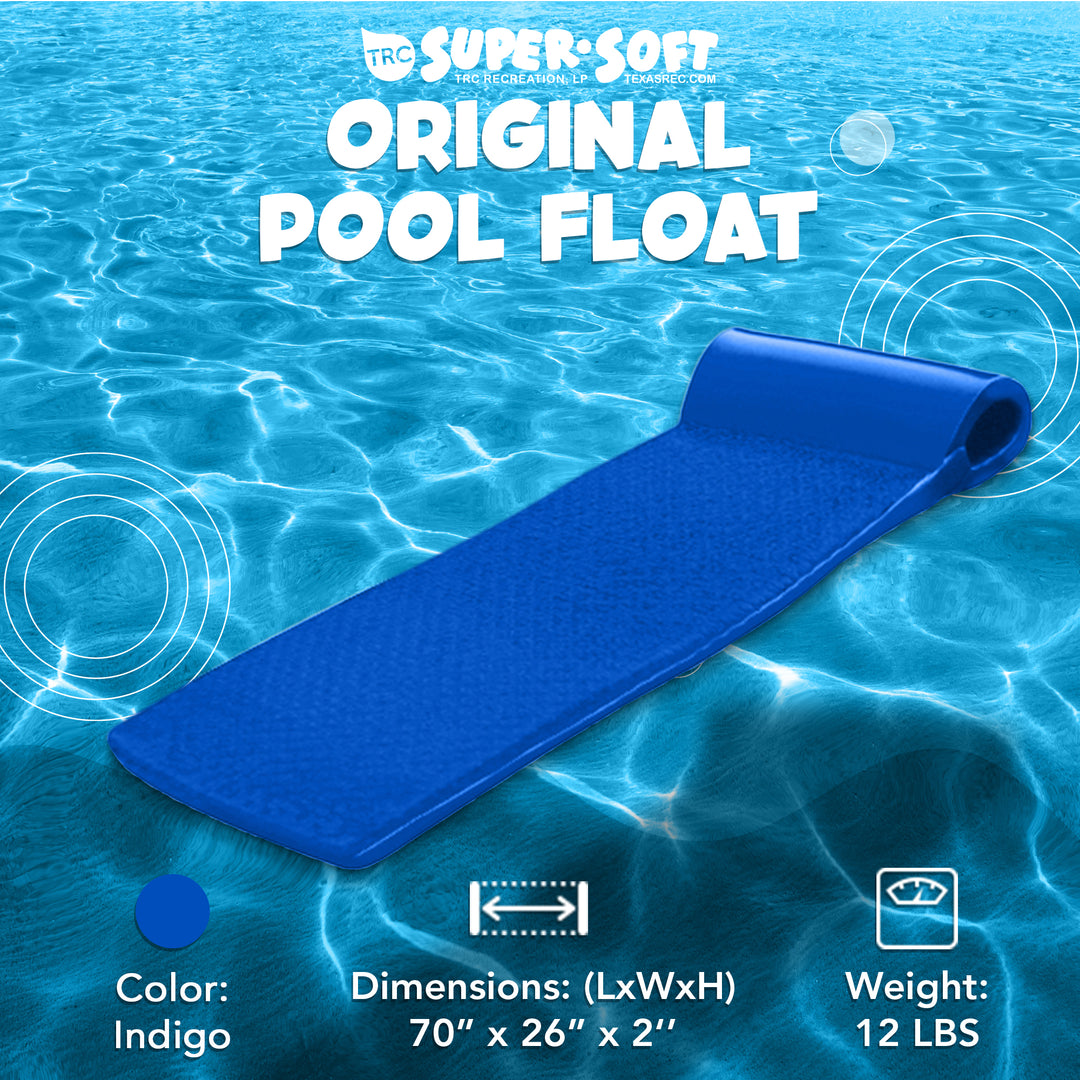 TRC Recreation Super Soft 2" Thick Pool Float Swim Lounger, Indigo Blue (Used)