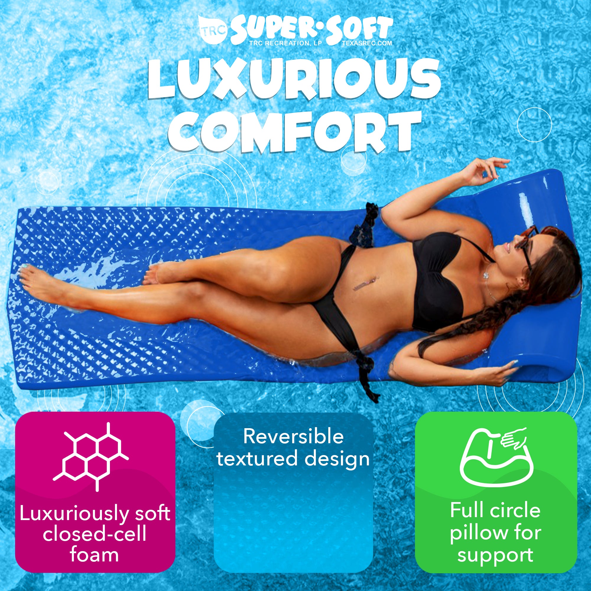 TRC Recreation Super Soft 2" Thick Pool Float Swim Lounger, Indigo Blue (Used) - VMInnovations