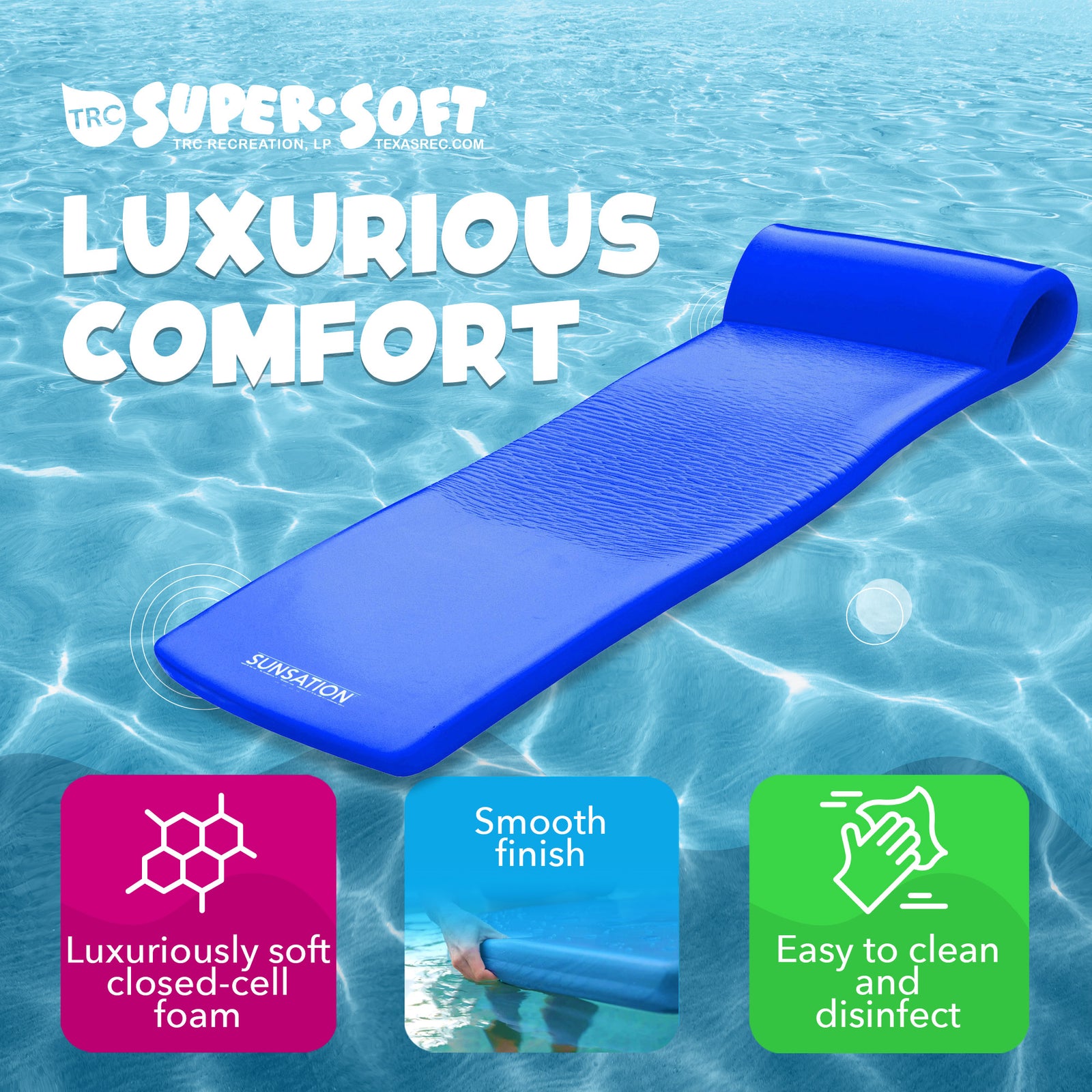 TRC Sunsation 1.75" Thick Foam Lounger Raft Pool Float, Indigo Blue (Used) - VMInnovations
