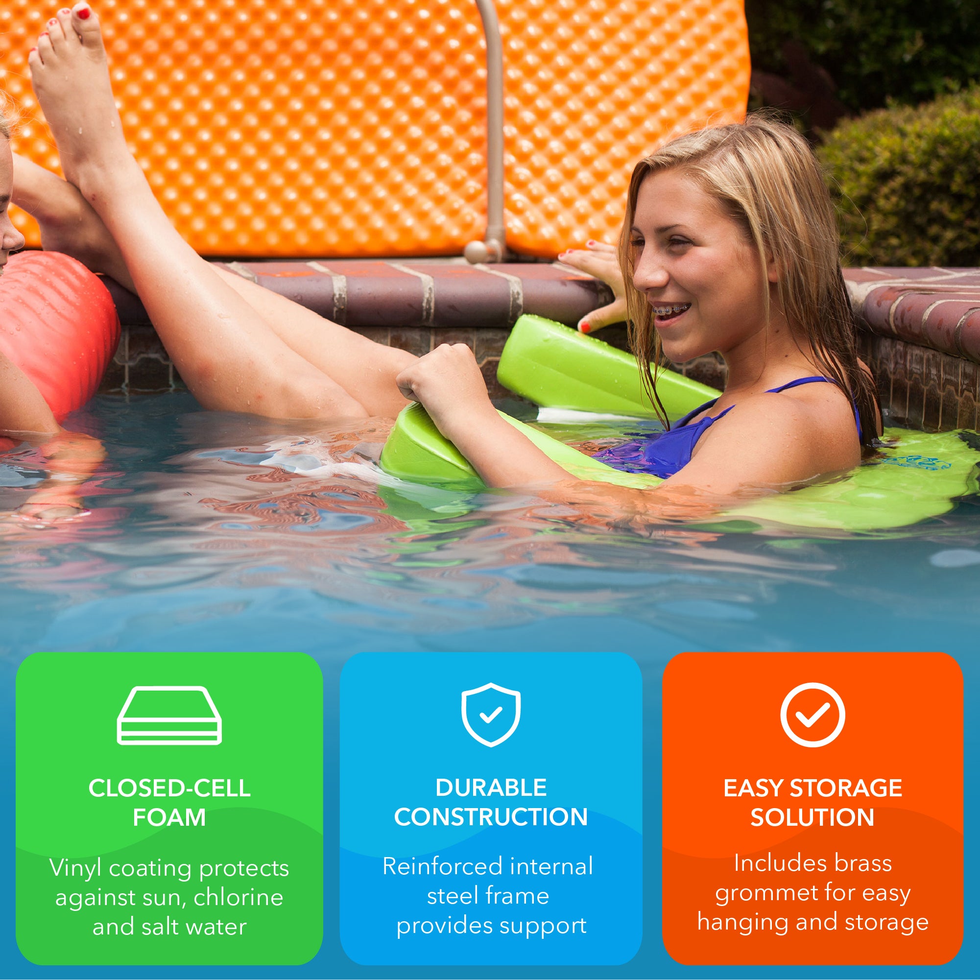 TRC Recreation Aqua Swing Chair Foam Swimming Pool Lounger Float, Fierce Green - VMInnovations