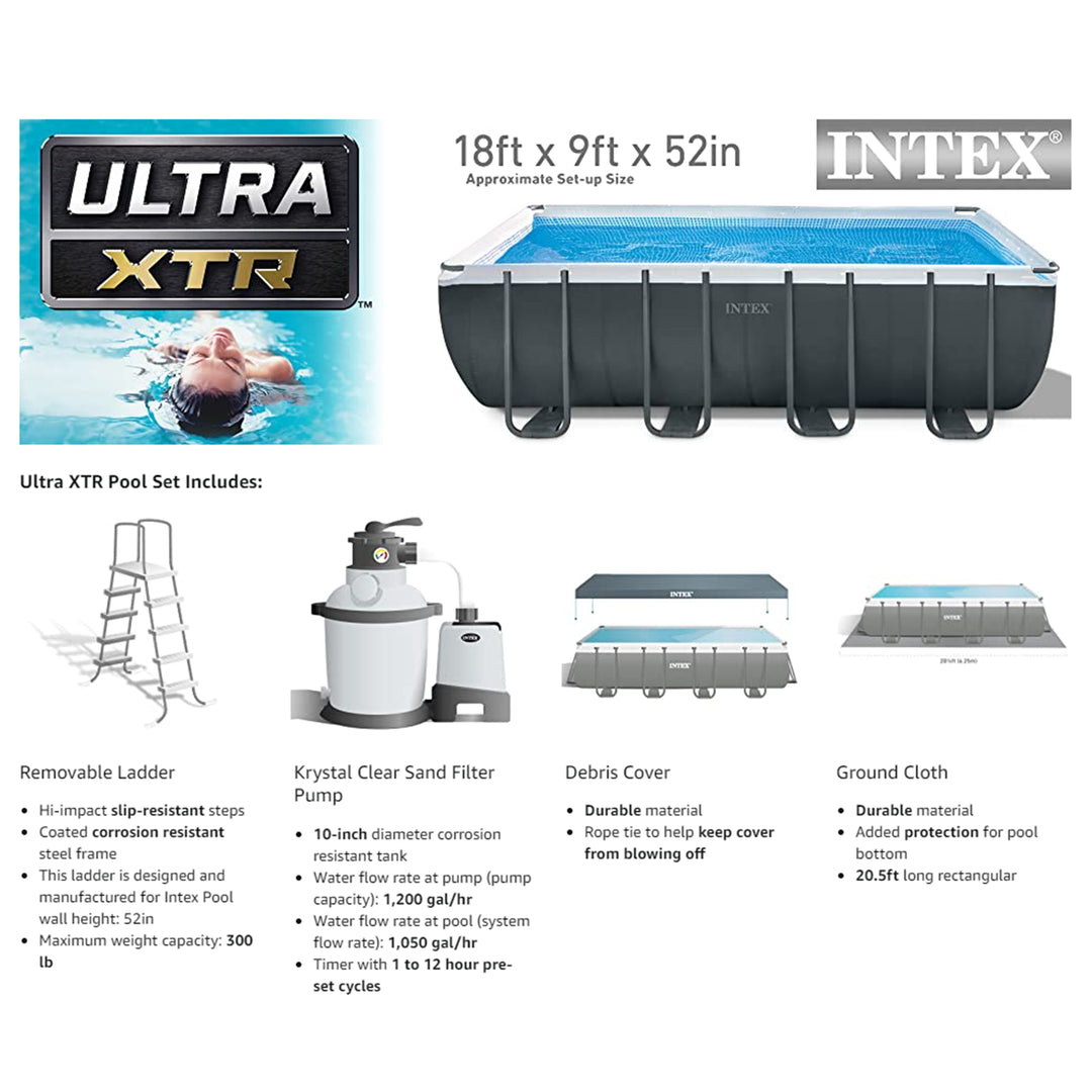 Intex Ultra XTR 18' x 9' x 52" Above Ground Pool & OptiFlow Premium Filter Sand
