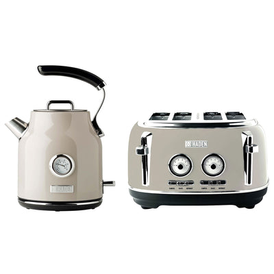 Haden Dorset 4 Slice Wide Slot Toaster & Electric Water Kettle, Putty & Chrome