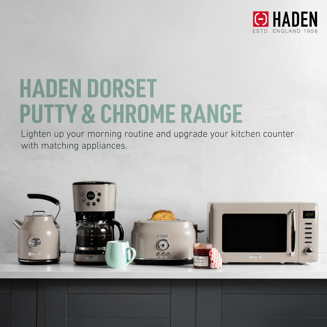 Haden Dorset 4 Slice Wide Slot Toaster & Electric Water Kettle, Putty & Chrome