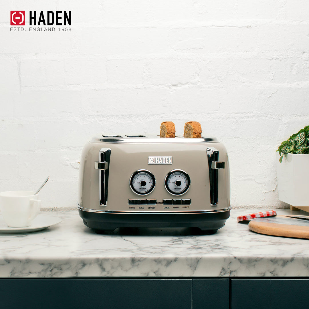 Haden Dorset 4 Slice Wide Slot Toaster & Electric Water Kettle, Putty & Chrome