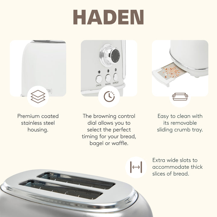 Haden Heritage 1.7 L Stainless Steel Electric Kettle with 2 Slice Toaster, White