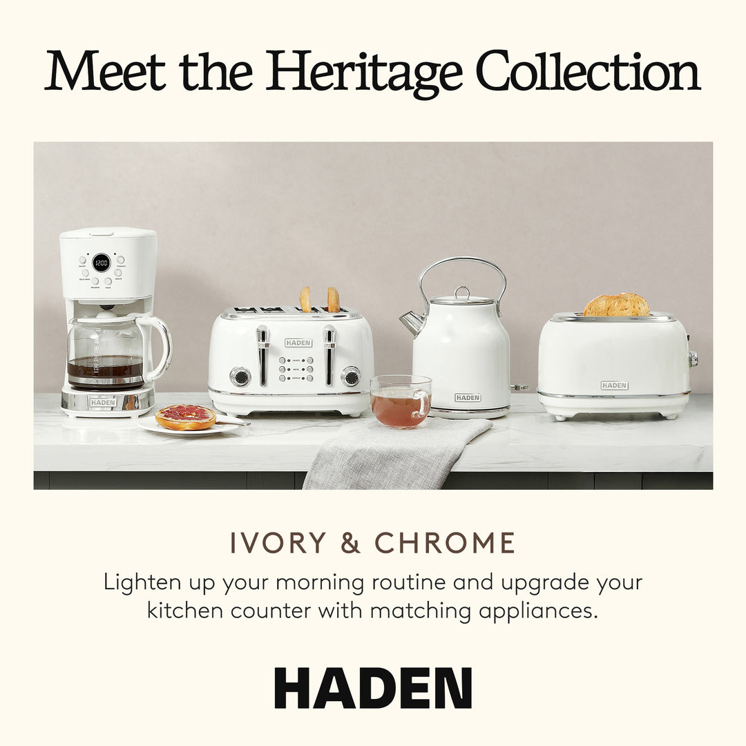 Haden Heritage 1.7 L Stainless Steel Electric Kettle with 2 Slice Toaster, White