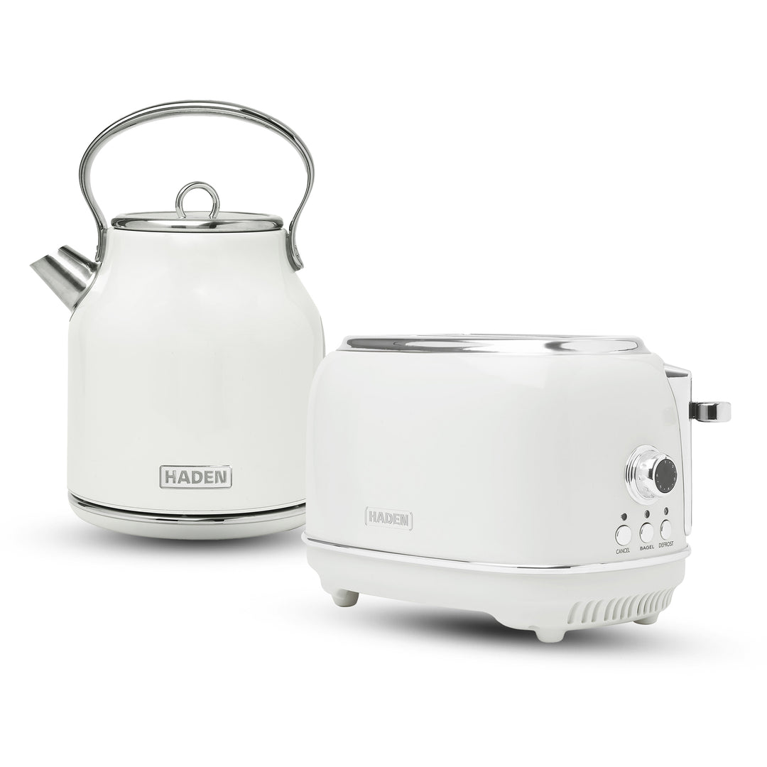 Haden Heritage 1.7 L Stainless Steel Electric Kettle with 2 Slice Toaster, White