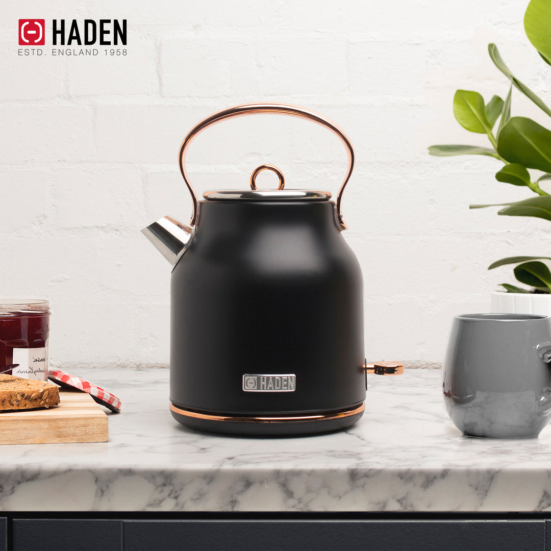 Haden Heritage Stainless Steel Electric Tea Kettle with Toaster, Black/Copper