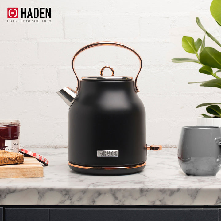 Haden Heritage 4 Slice Wide Slot Toaster & Electric Kettle, Black & Copper