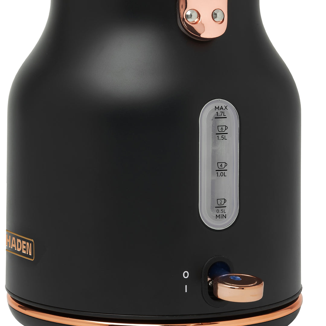 Haden Heritage 4 Slice Wide Slot Toaster & Electric Kettle, Black & Copper