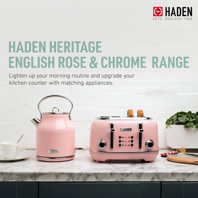 Haden Heritage Electric Water Kettle & 4 Slice Wide Slot Toaster, English Rose - VMInnovations