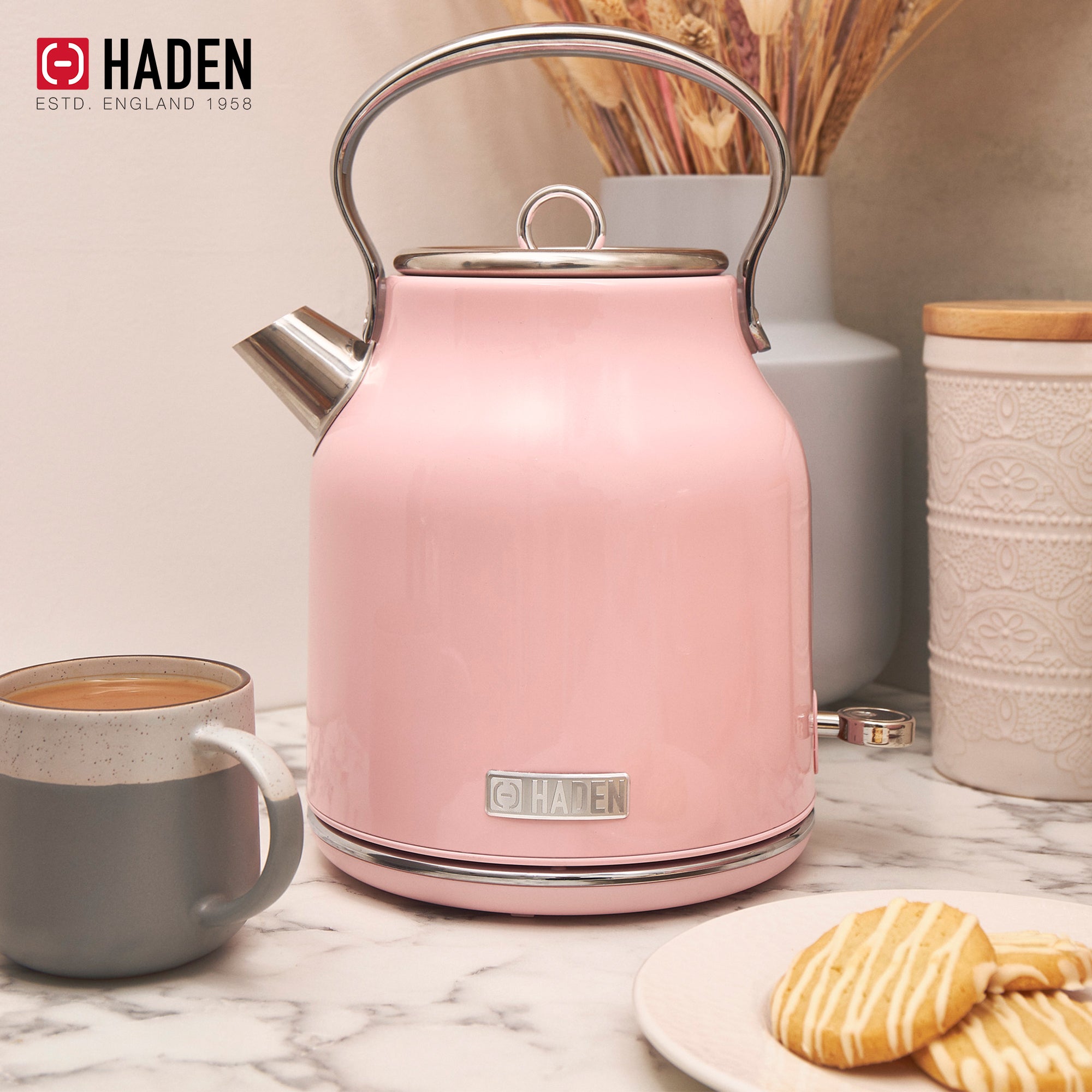 Haden Heritage Electric Water Kettle & 4 Slice Wide Slot Toaster, English Rose - VMInnovations