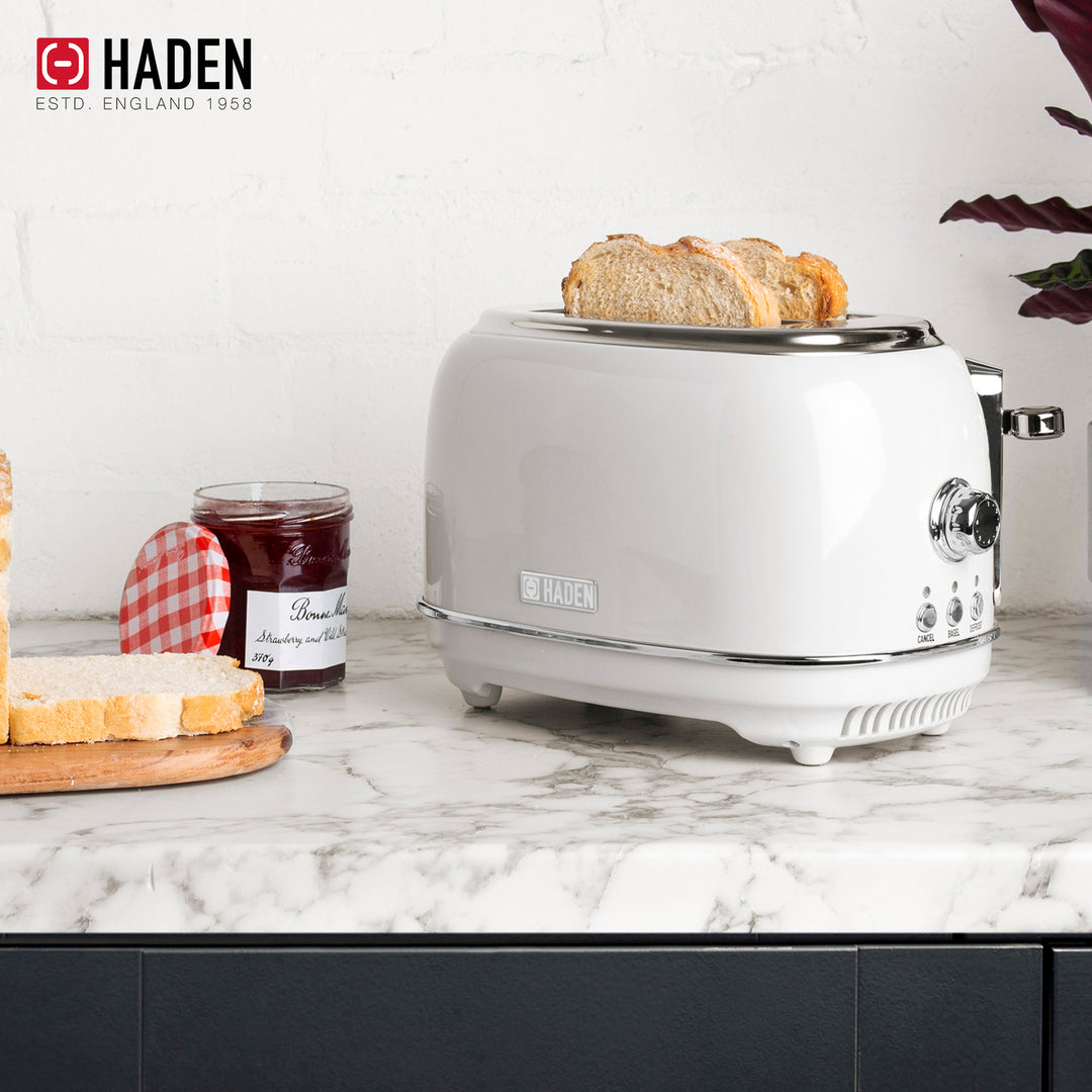 Haden 12 Cup Coffee Maker with 2 Slice Wide Stainless Steel Bread Toaster, White