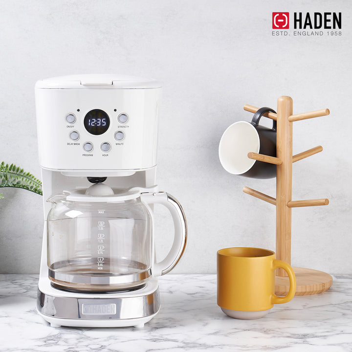 Haden 12 Cup Coffee Maker with 2 Slice Wide Stainless Steel Bread Toaster, White