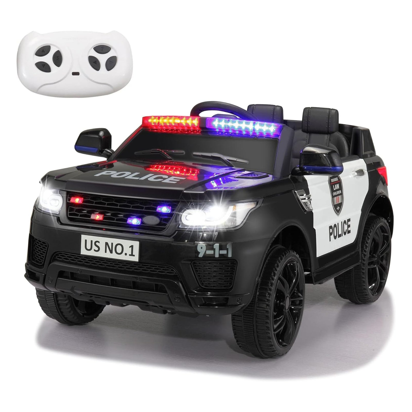 TOBBI 12 Volt Battery Powered Ride On Police SUV for Kids Ages 3 Years, Black - VMInnovations