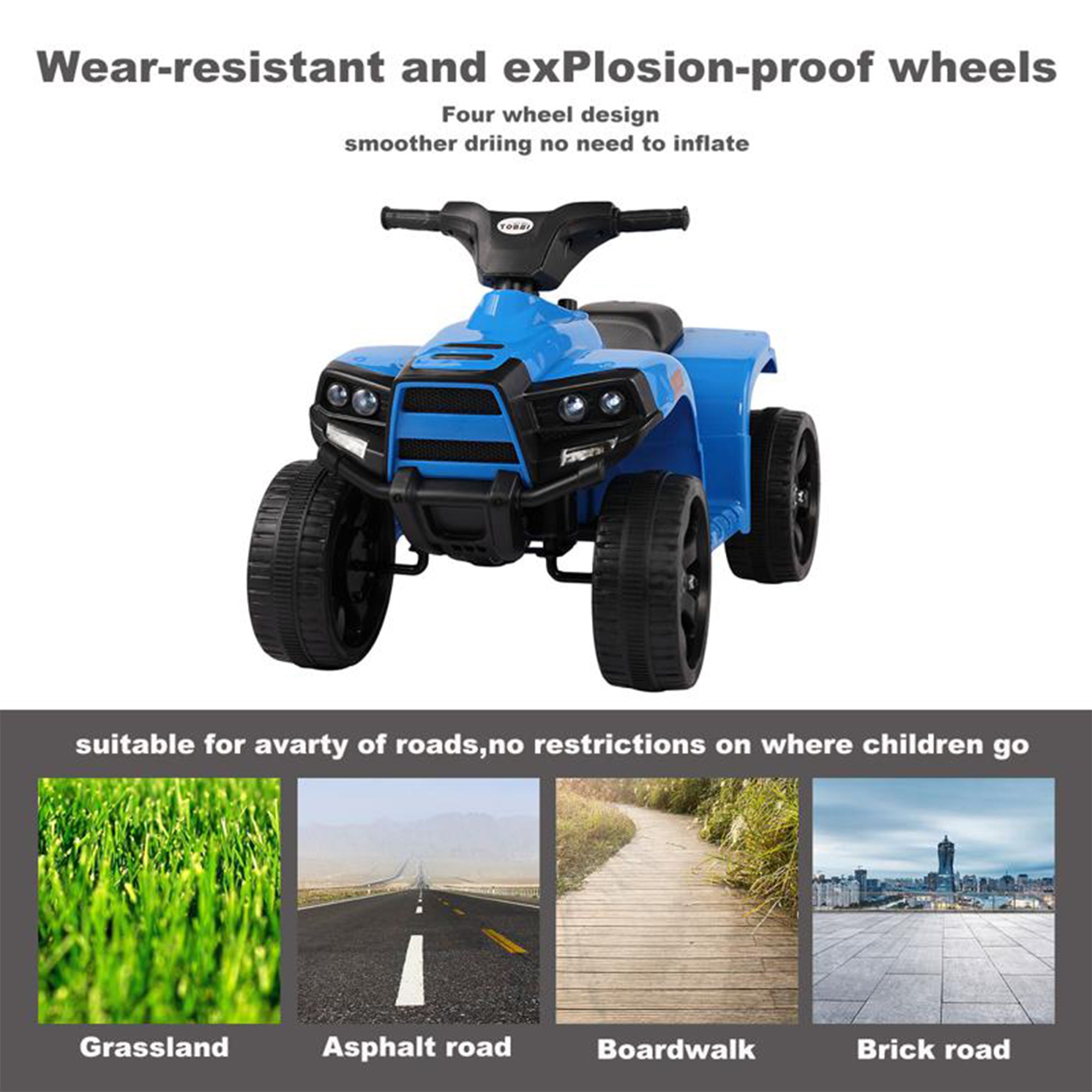 TOBBI 6V Kids Electric/Battery Ride On 4 Wheel ATV Quad Vehicle, Blue(For Parts)
