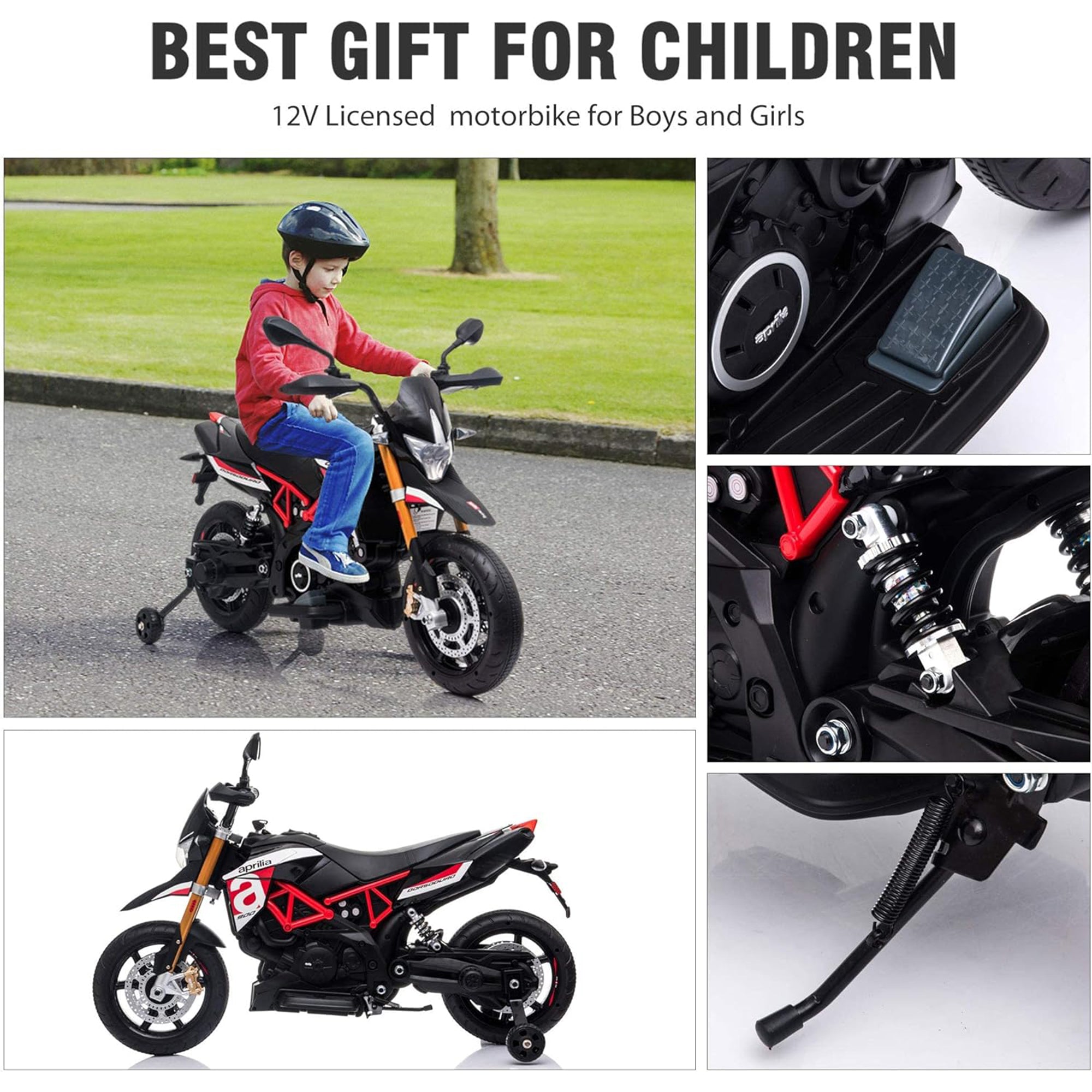 TOBBI Battery Powered Ride On Aprilia Motorcycle for Ages 3+, Black (For Parts) - VMInnovations
