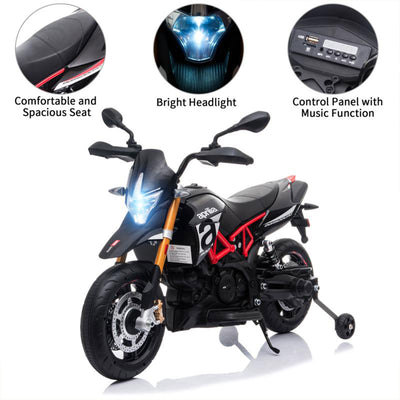 TOBBI Battery Powered Ride On Aprilia Motorcycle, Black (For Parts)