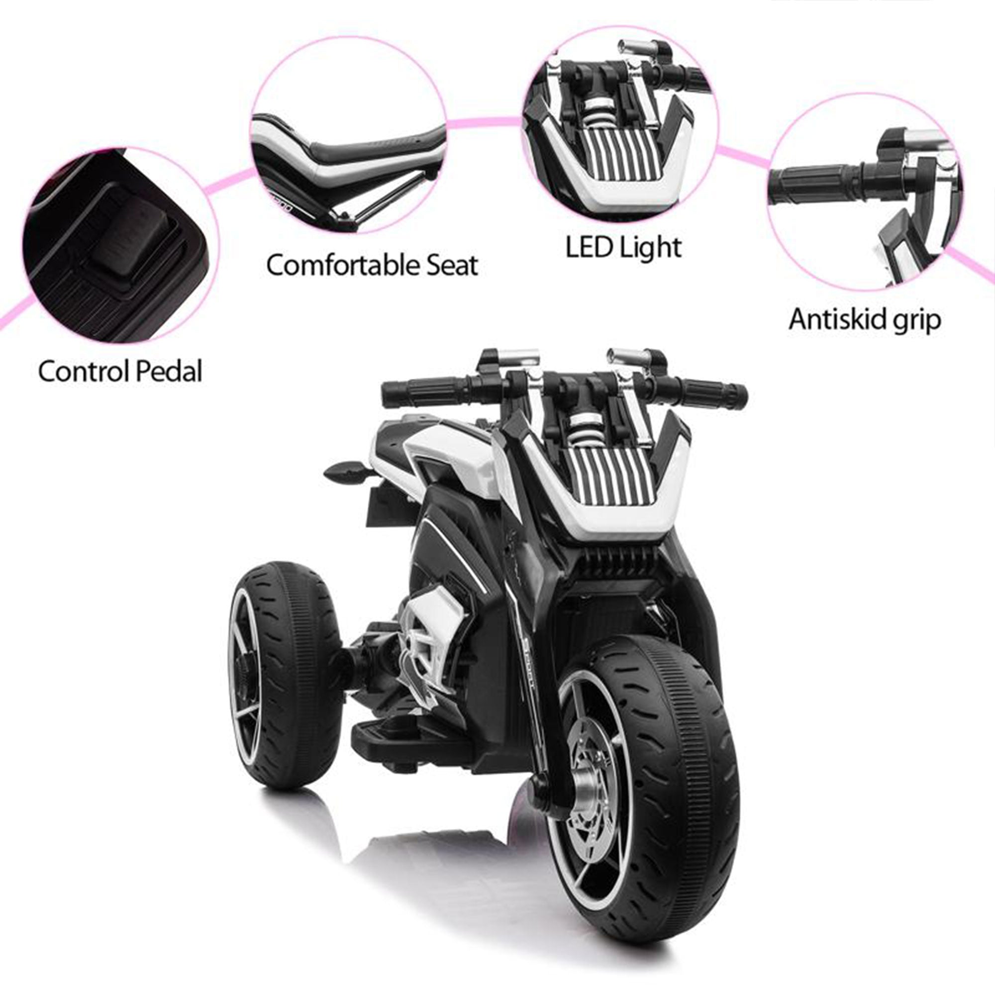 TOBBI 12V Battery 3 Wheeled Ride On Motorcycle for Ages 3+, Black (Open Box) - VMInnovations