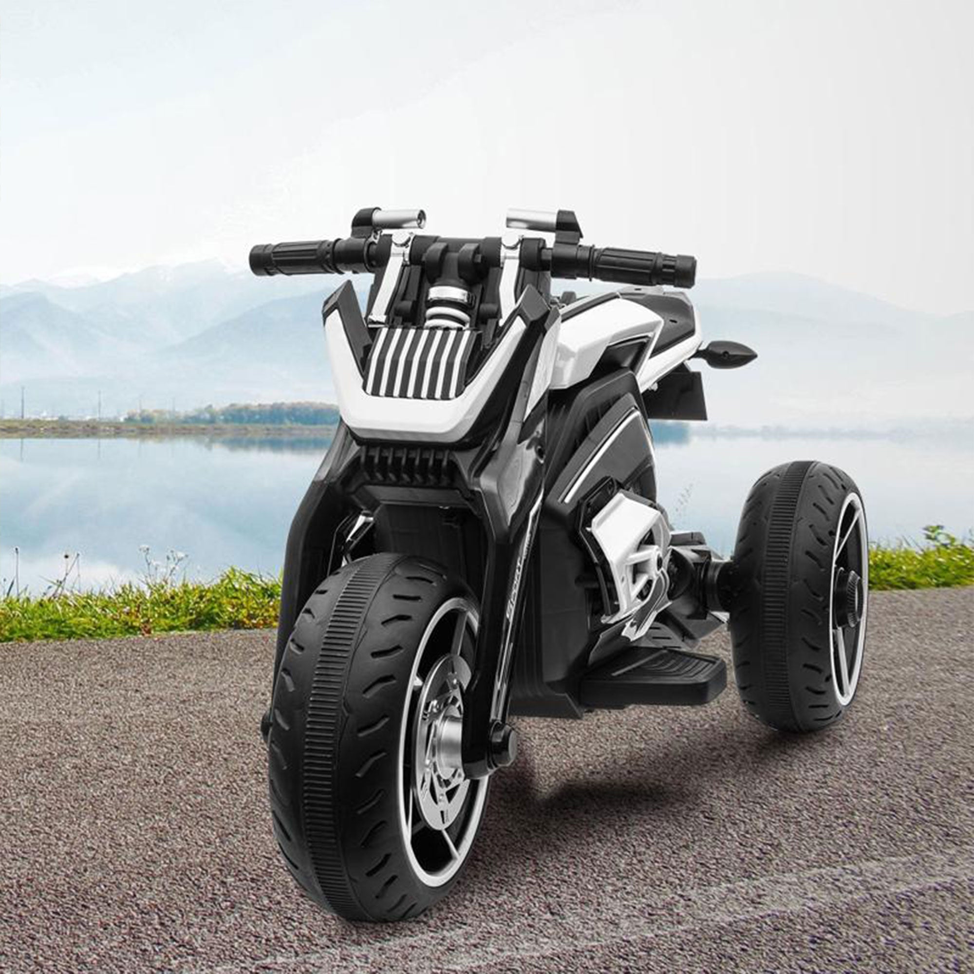 TOBBI 12V Battery 3 Wheeled Ride On Motorcycle for Ages 3+, Black (Open Box) - VMInnovations