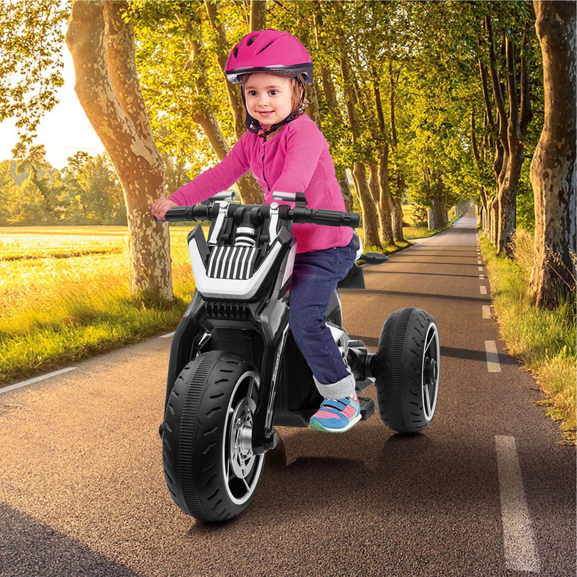 TOBBI 12V Battery 3 Wheeled Ride On Motorcycle for Ages 3+, Black (Open Box) - VMInnovations