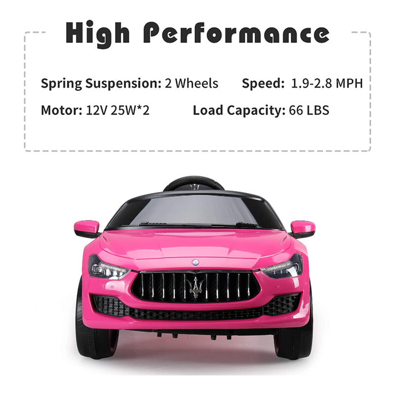 TOBBI Kids Rechargeable Battery Ride On Toy Maserati Car w/Remote Control, Pink