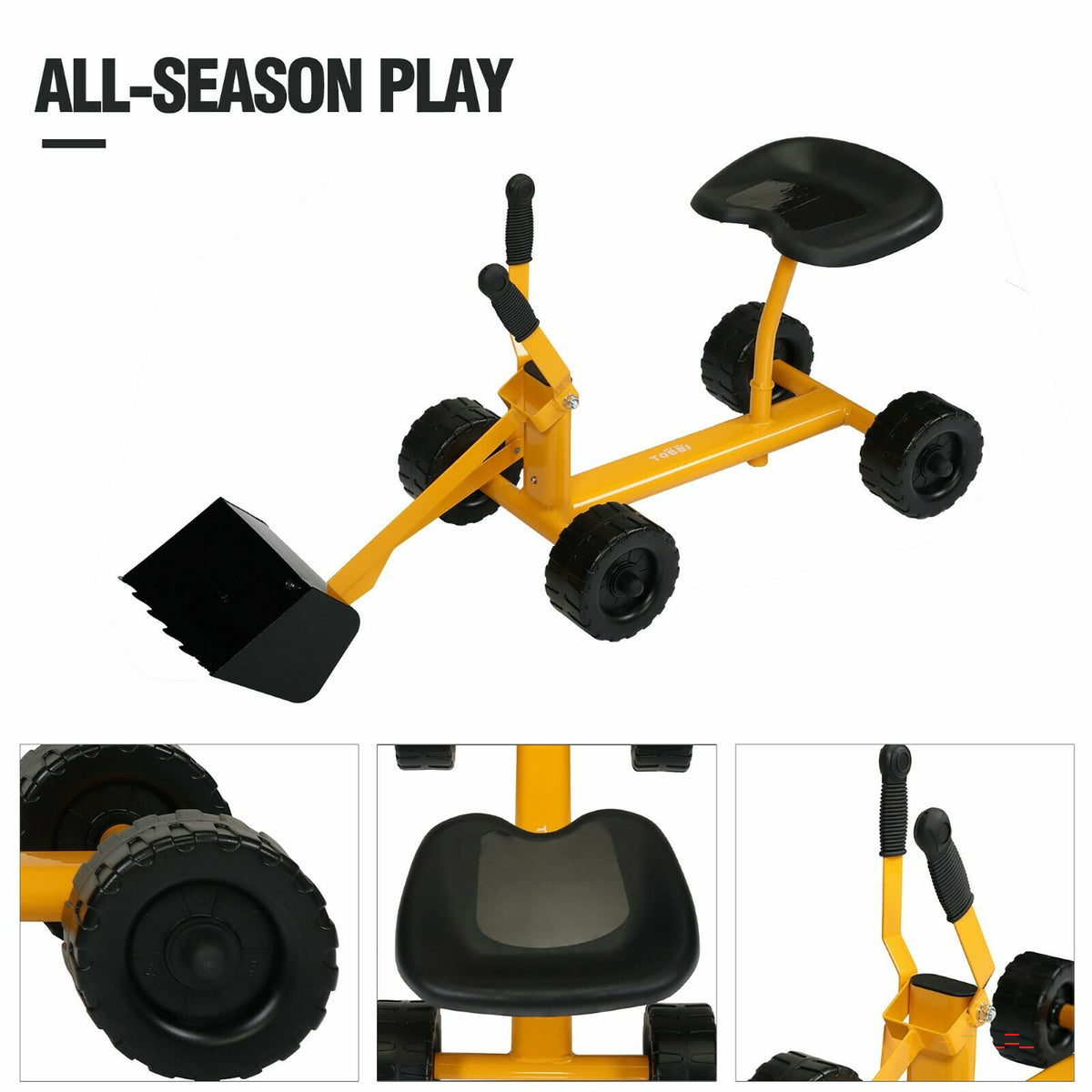 TOBBI Steel Sand Digger Ride On Construction Sandbox Scooper, Yellow (Open Box)