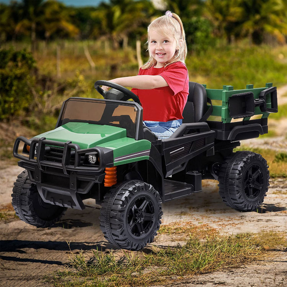 TOBBI Kids Battery Ride On Toy Tractor w/Remote Control, Army Green (Open Box)